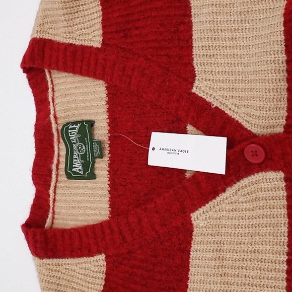 American Eagle Rugby Striped Cardigan Sweater Red XS - Picture 4 of 10